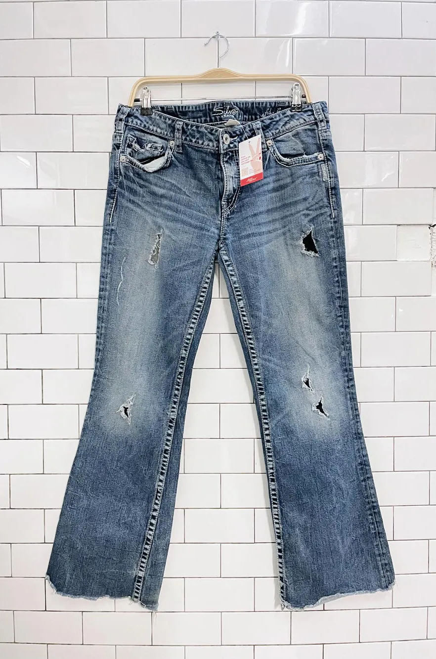 y2k silver low rise aiko bootcut jeans sold by Good Market Thrift Store product image thumbnail 3