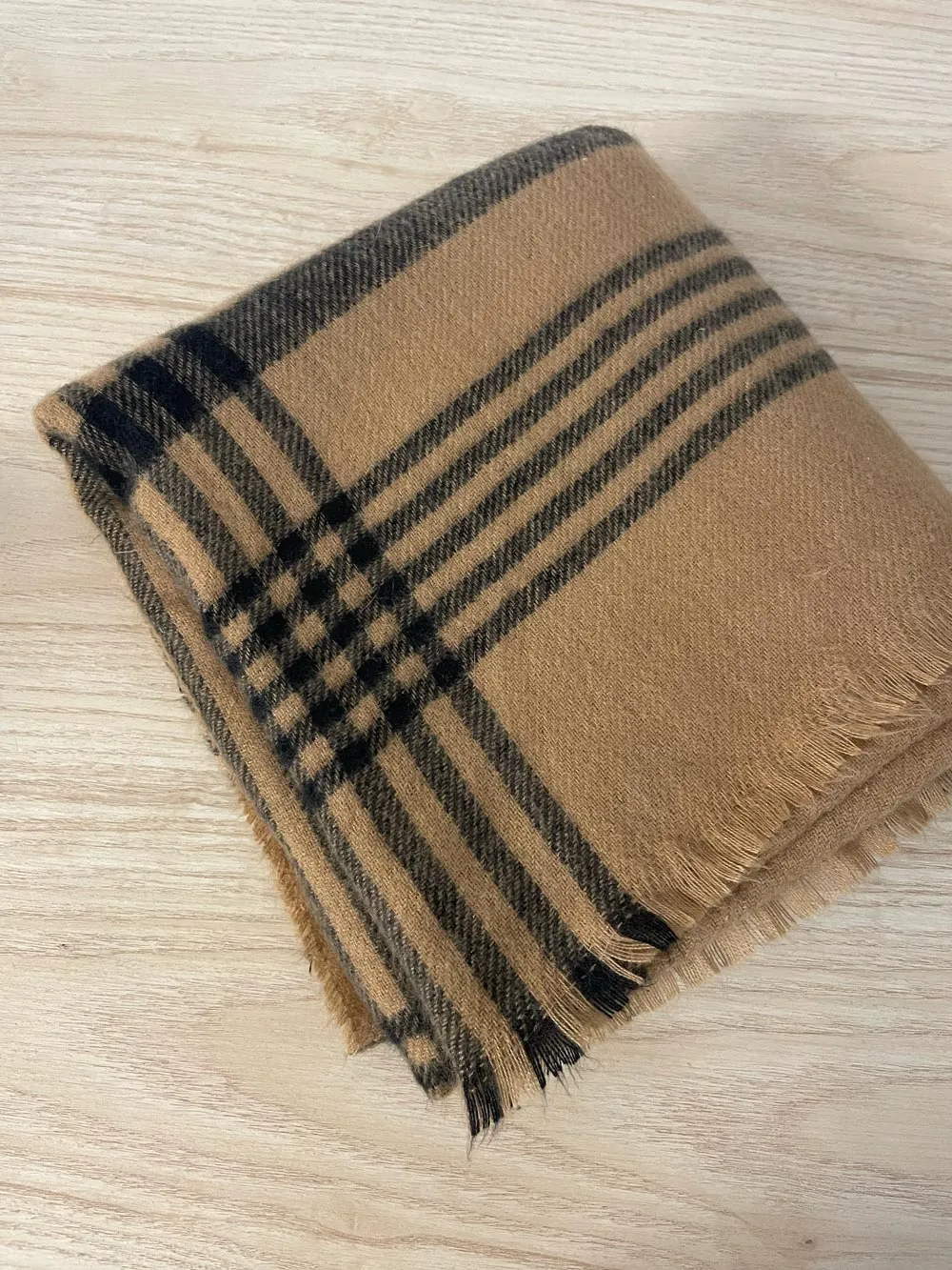 xl neutral plaid super soft blanket scarf sold by Good Market Thrift Store