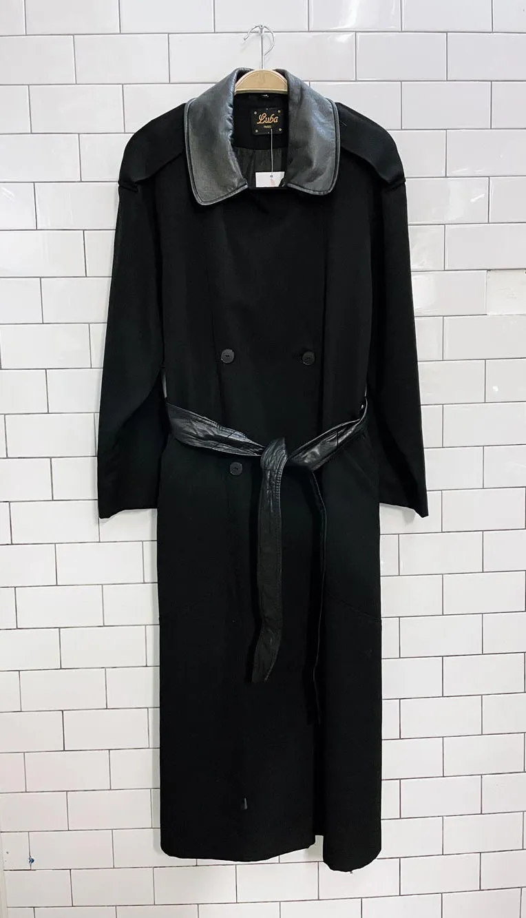 vintage luba paris leather trim belted wool trench coat sold by Good Market Thrift Store product image thumbnail 4