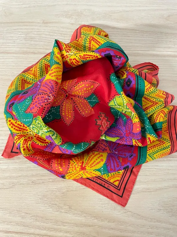 vintage acute colourful floral square scarf sold by Good Market Thrift Store