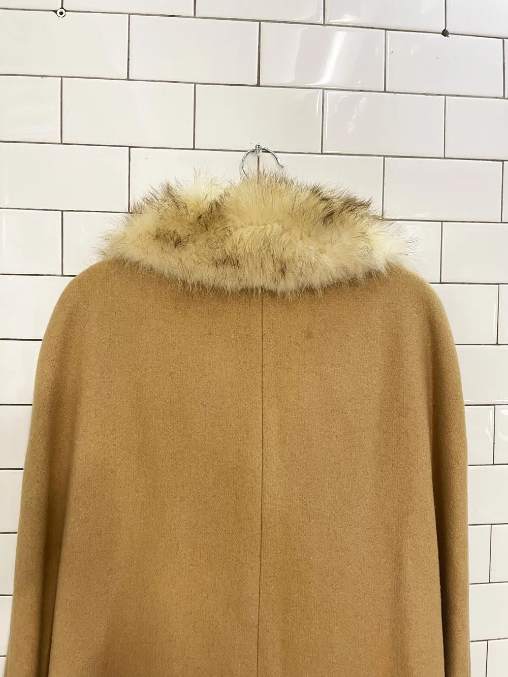 vintage 80s sears wool belted cape w detachable fox fur collar sold by Good Market Thrift Store product image thumbnail 4