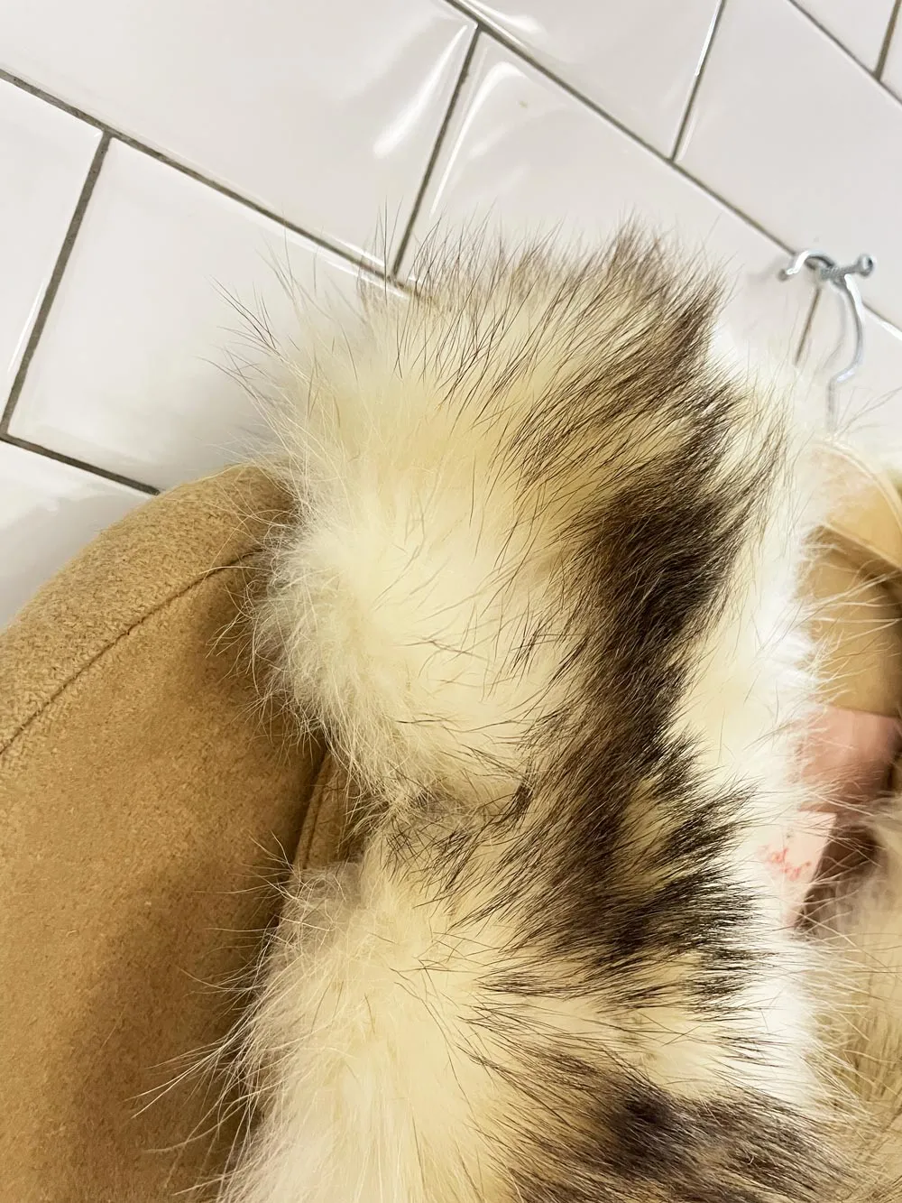 vintage 80s sears wool belted cape w detachable fox fur collar sold by Good Market Thrift Store product image thumbnail 3