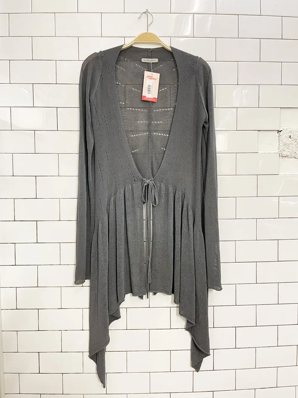 sarah pacini drape tie front knit cardigan top sold by Good Market Thrift Store