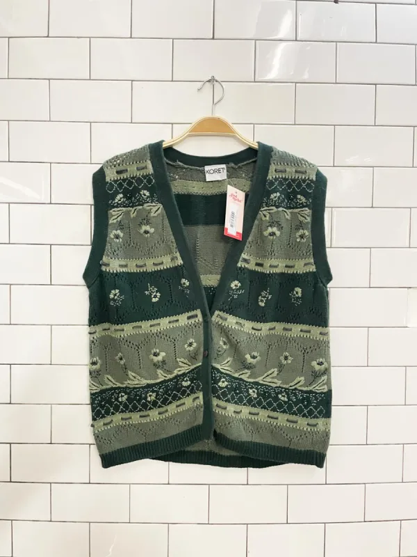 vintage 90s koret green flowers knit vest sold by Good Market Thrift Store