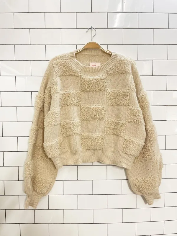 shein cozy loopknit check boxy sweater sold by Good Market Thrift Store