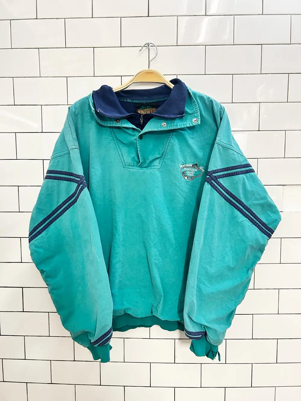 vintage 80s windswept manitoulin island layered quarter zip sold by Good Market Thrift Store