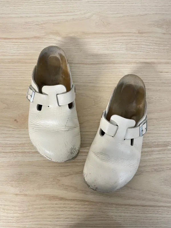 birkenstock white leather boston clog sold by Good Market Thrift Store