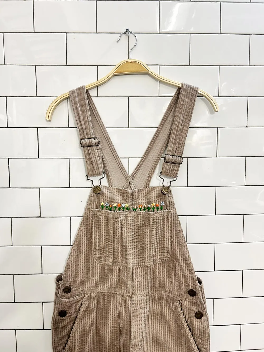 UO bdg custom embroidered corderoy overalls sold by Good Market Thrift Store