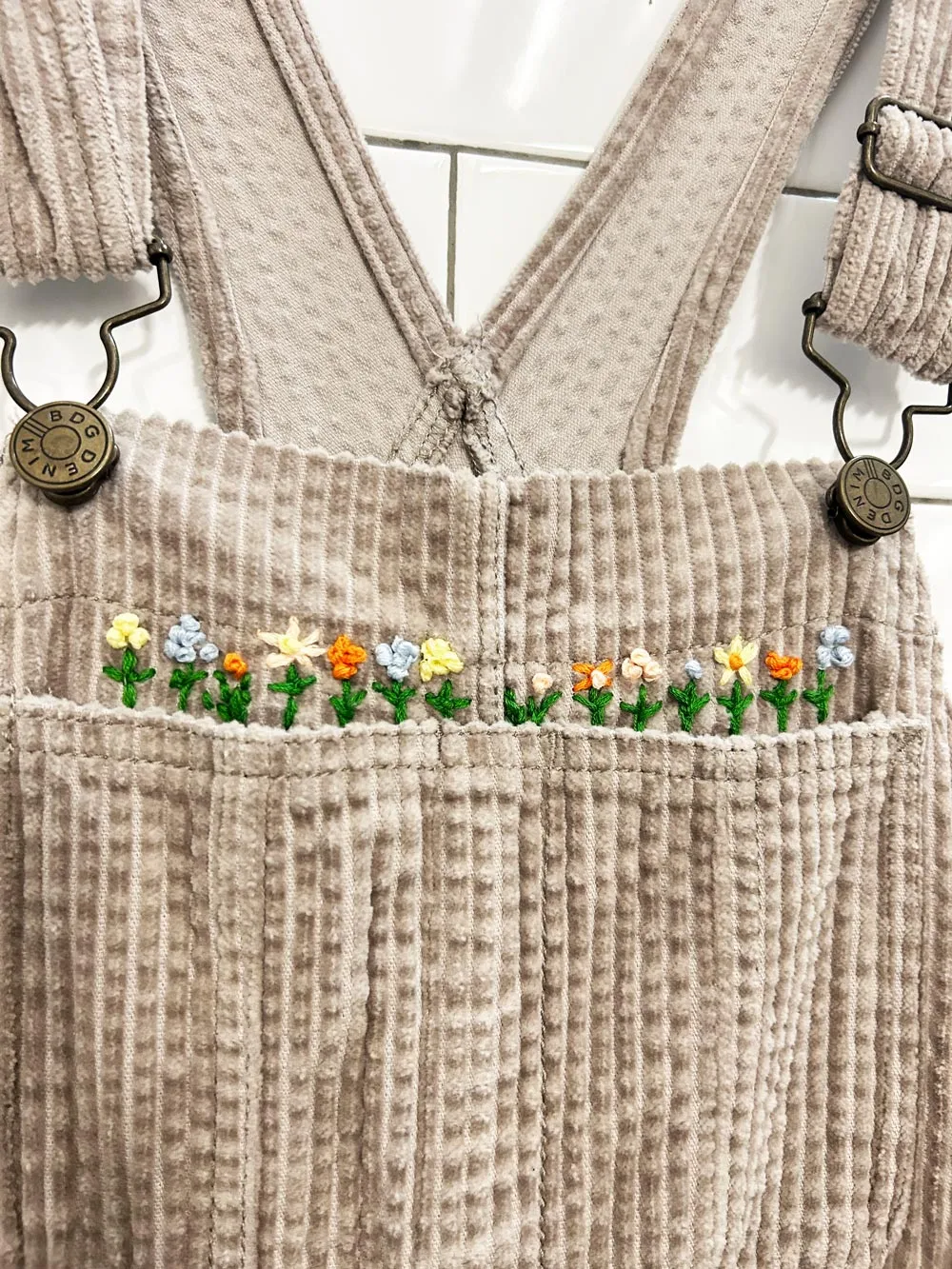 UO bdg custom embroidered corderoy overalls sold by Good Market Thrift Store product image thumbnail 2