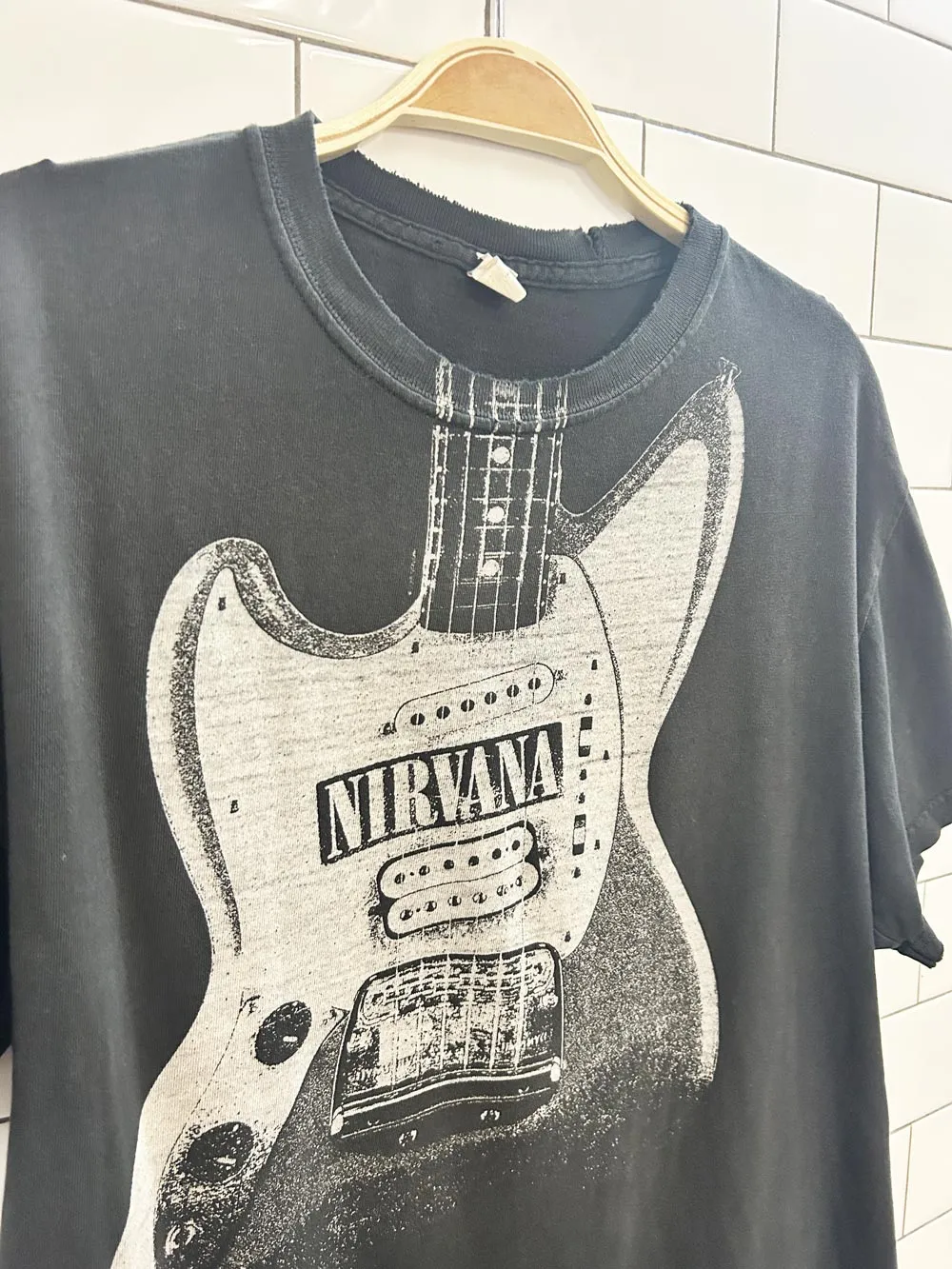 vintage 00s nirvana grunge guitar graphic tee sold by Good Market Thrift Store product image thumbnail 2