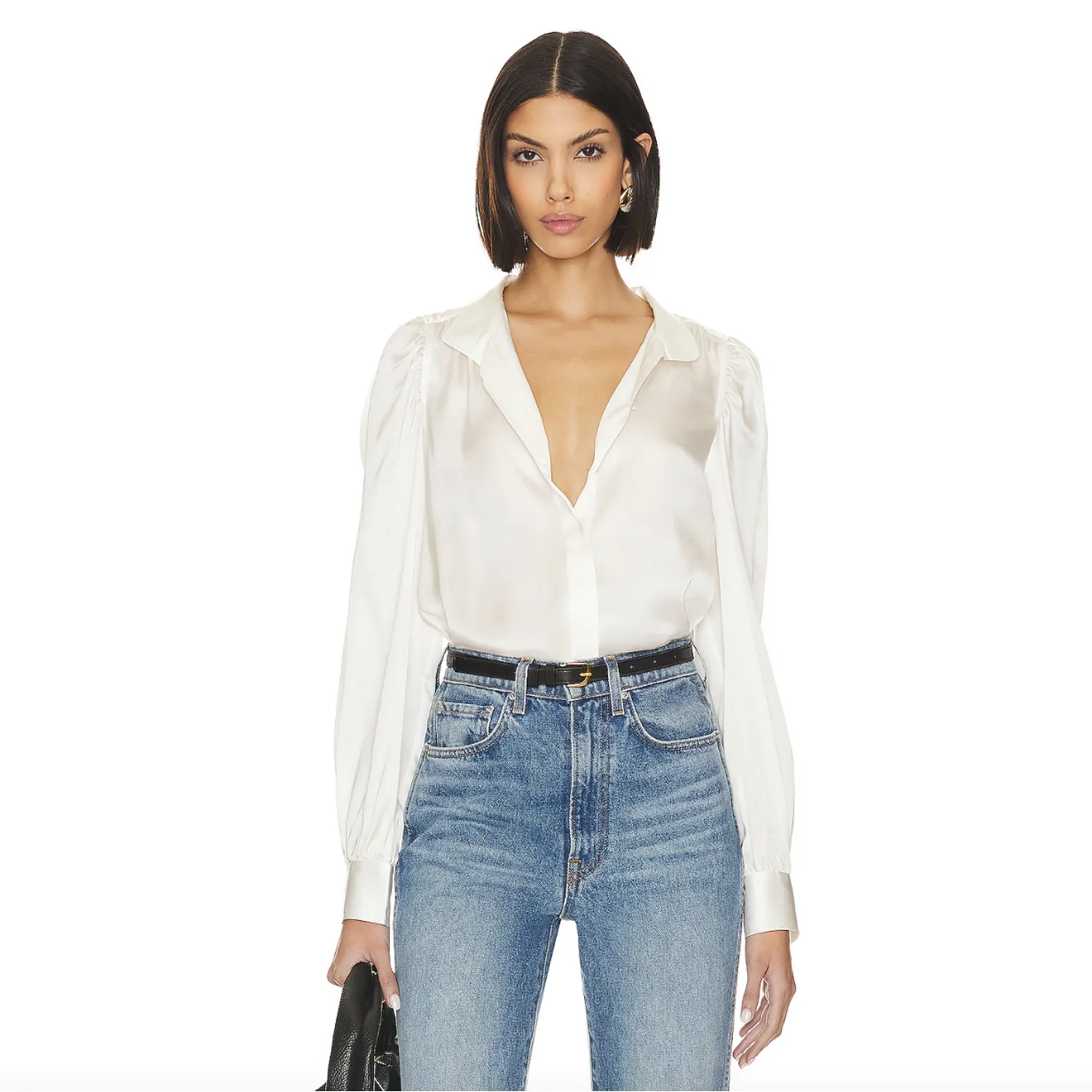 frame gillian puff shoulder silk blouse sold by Good Market Thrift Store