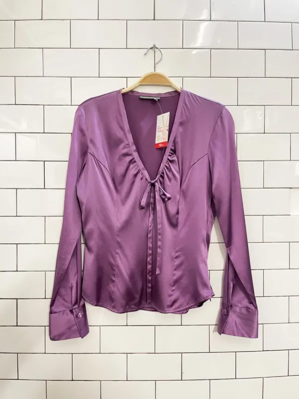 vintage 00s tristan & iseut silk satin tie front blouse sold by Good Market Thrift Store