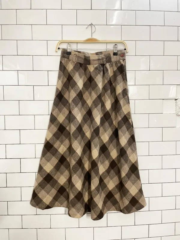 vintage wool neutrals plaid midi skirt sold by Good Market Thrift Store