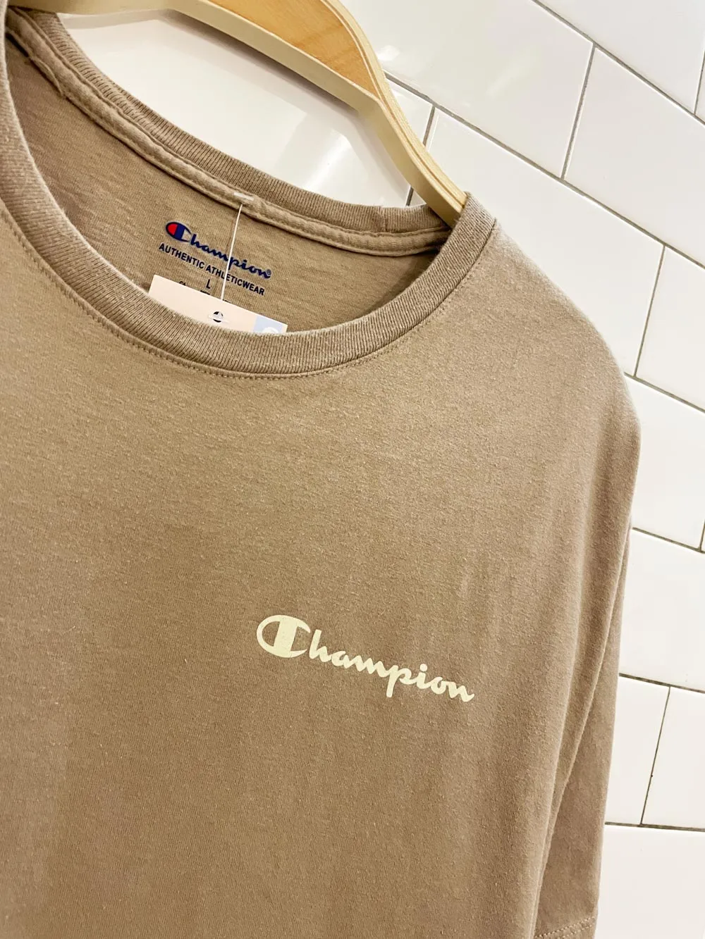 champion neutral minimal logo tee sold by Good Market Thrift Store product image thumbnail 2