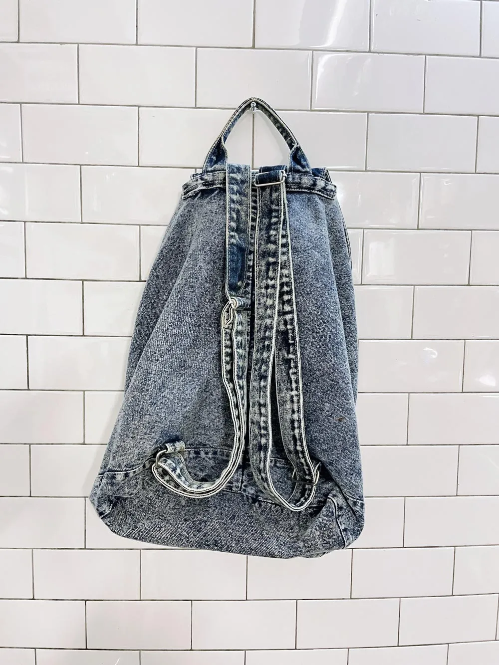 vintage 80s liz thomas acid wash denim backpack sold by Good Market Thrift Store product image thumbnail 5