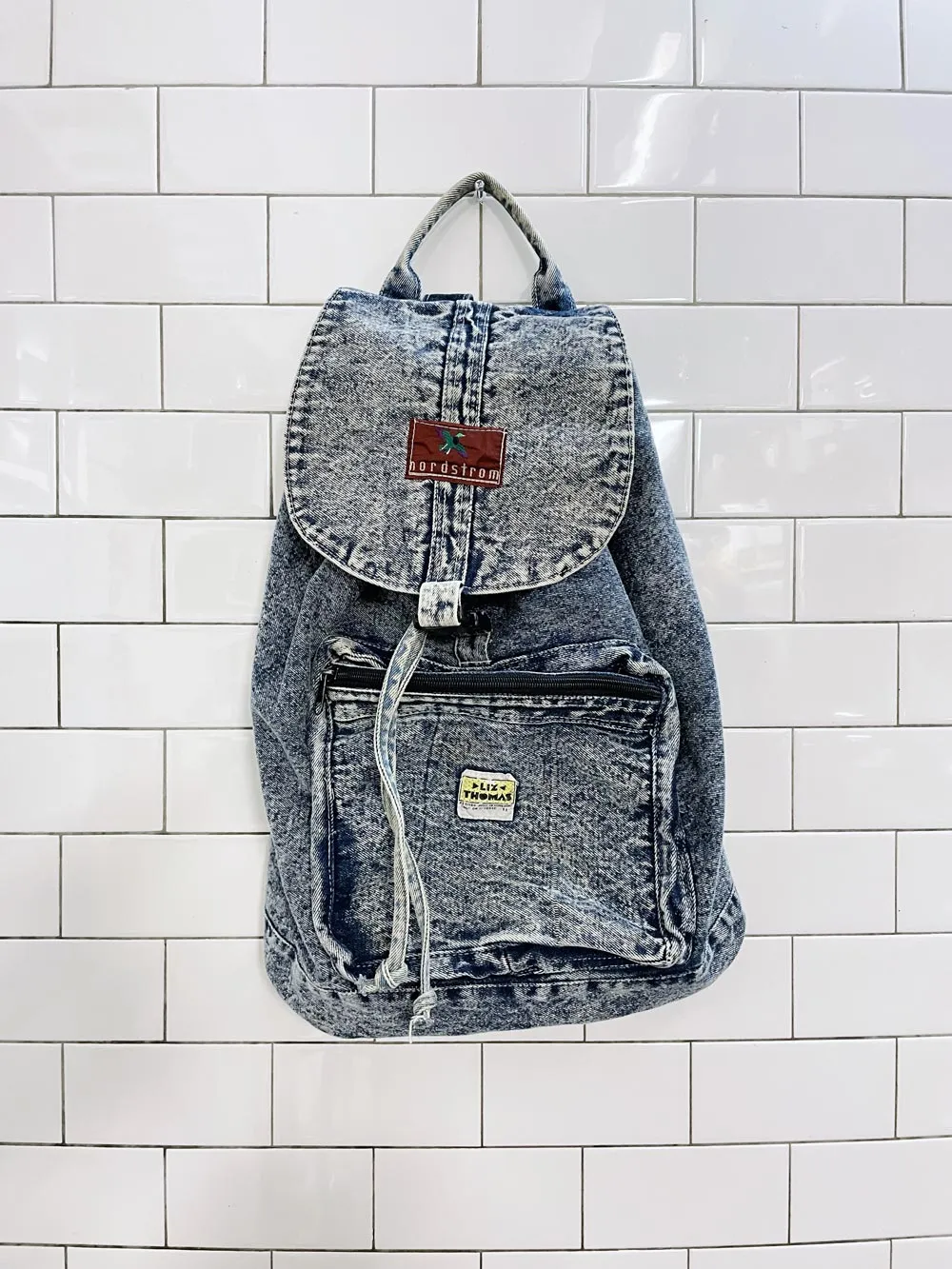 vintage 80s liz thomas acid wash denim backpack sold by Good Market Thrift Store