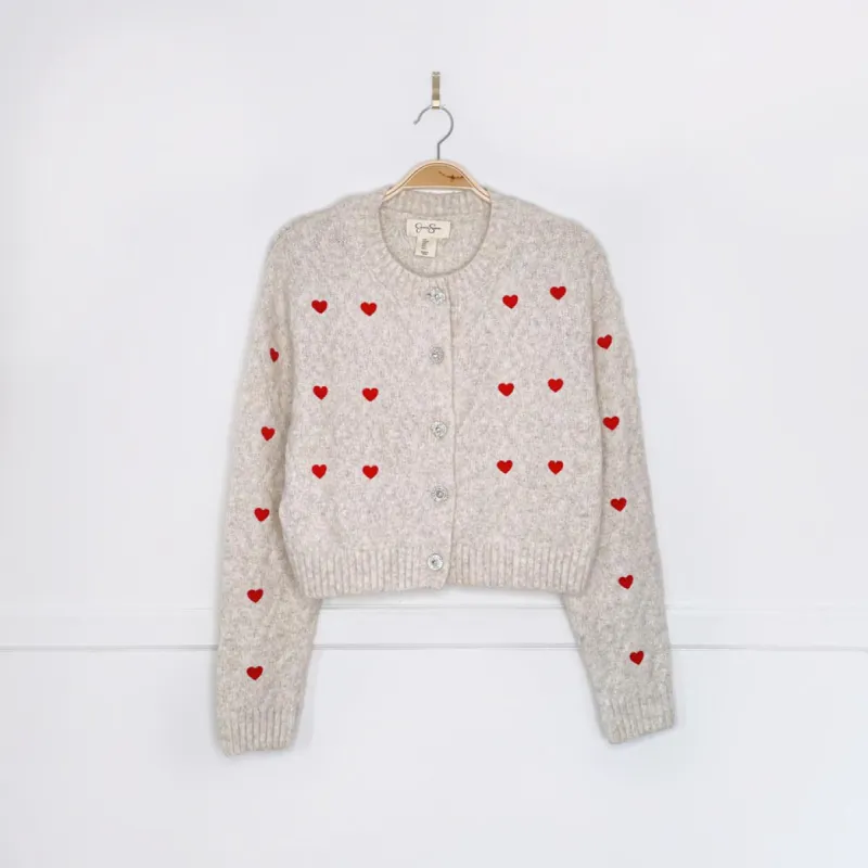 jessica simpson super soft embroidered hearts cardigan sold by Good Market Thrift Store