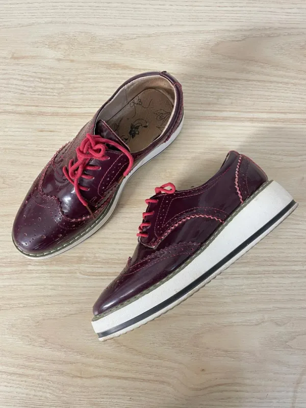 cherry patent oxford platform loafer sold by Good Market Thrift Store