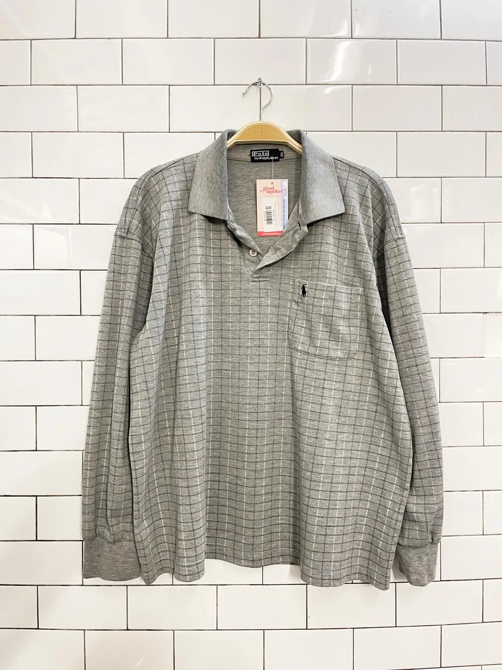 vintage 90s polo RL window pane check long sleeve polo shirt sold by Good Market Thrift Store