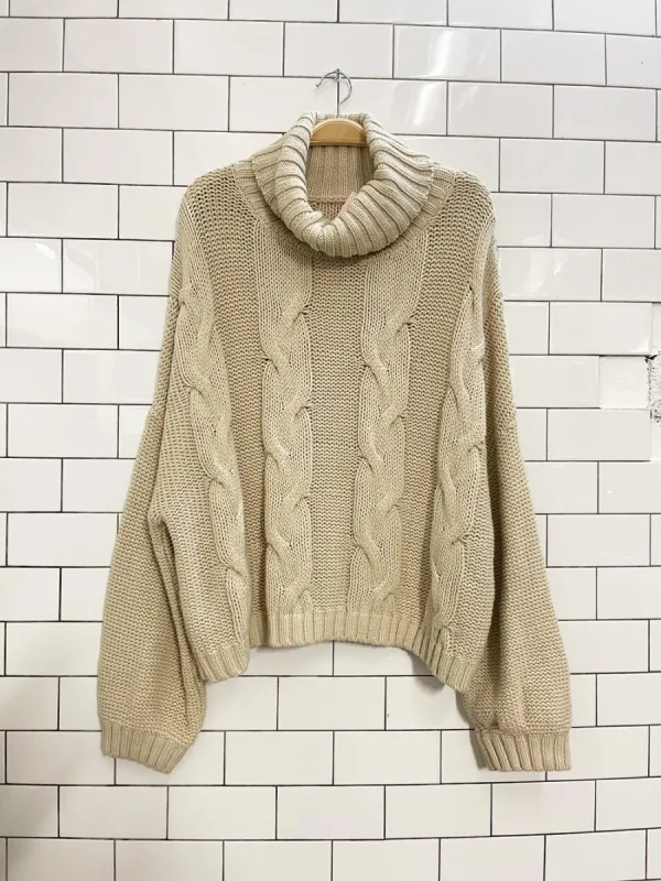 oversized slouchy cable knit turtleneck sweater sold by Good Market Thrift Store