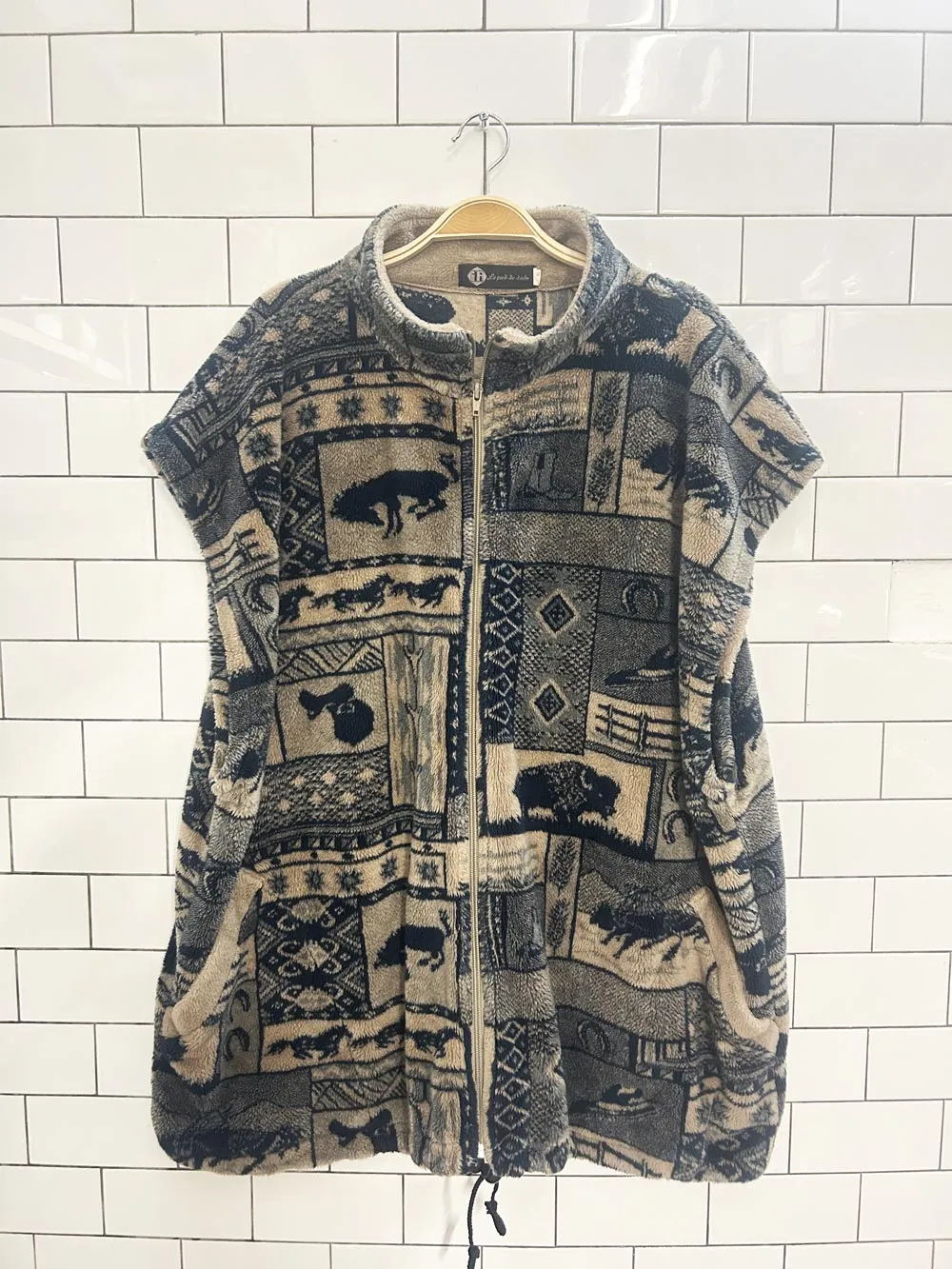 vintage 90s le pied de biche western oversized fleece vest sold by Good Market Thrift Store