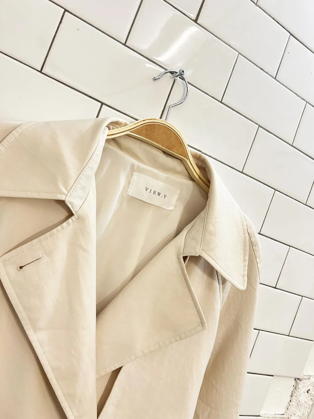 view.y light minimal trench coat sold by Good Market Thrift Store product image thumbnail 3
