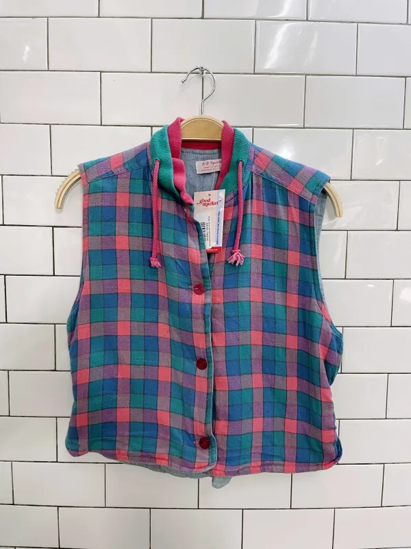 vintage 90s ez spirit pink plaid denim vest - size medium sold by Good Market Thrift Store