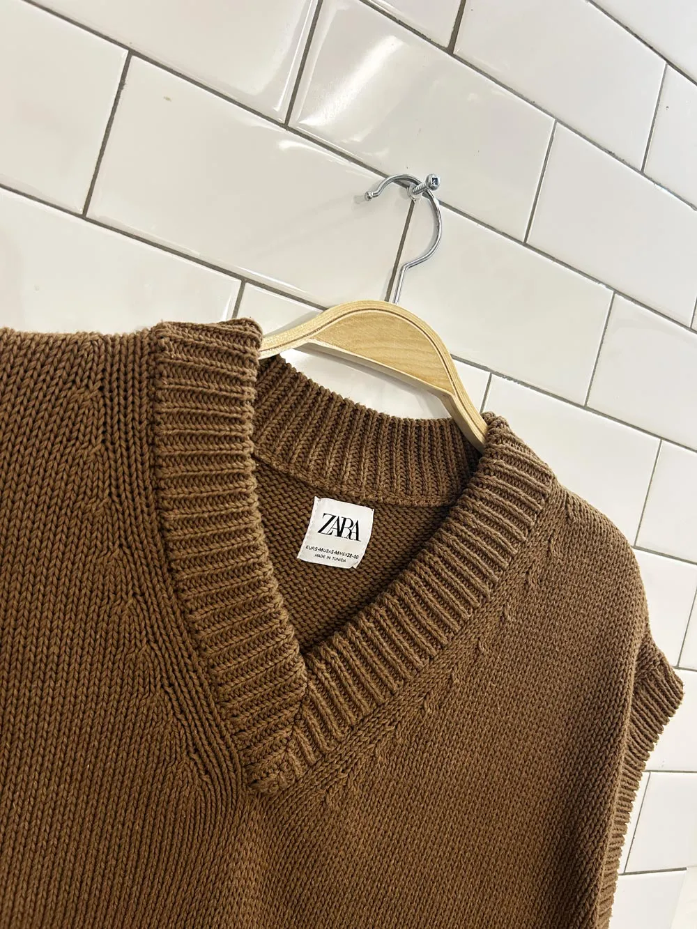 zara oversized knit sweater vest sold by Good Market Thrift Store product image thumbnail 2