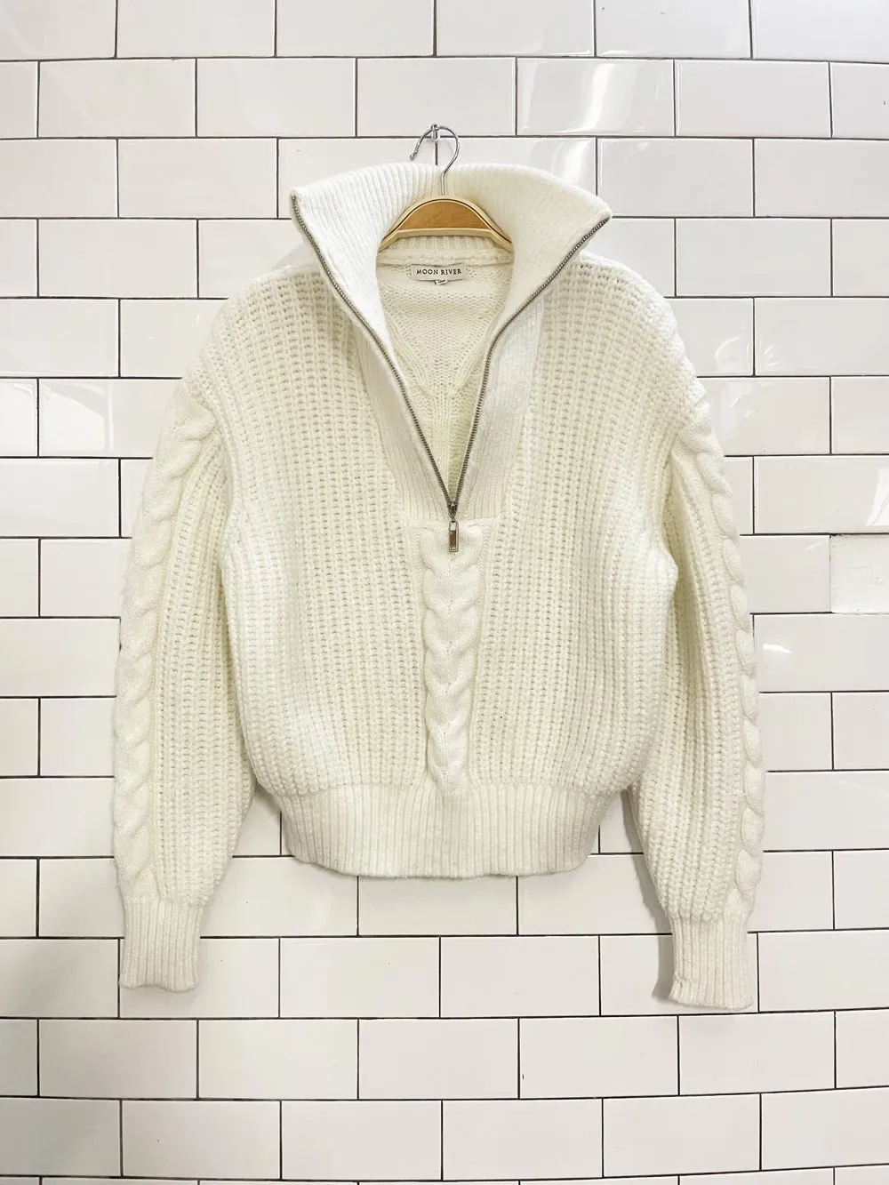moon river chunky 1/2 zip cable knit sweater sold by Good Market Thrift Store