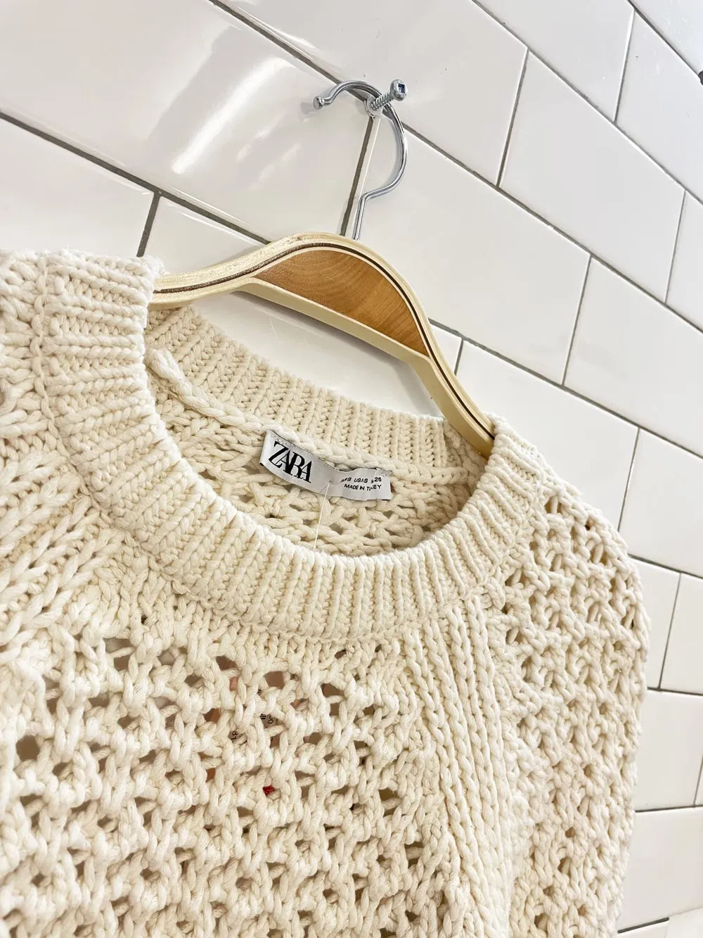 zara crochet knit open back crop sweater sold by Good Market Thrift Store product image thumbnail 2