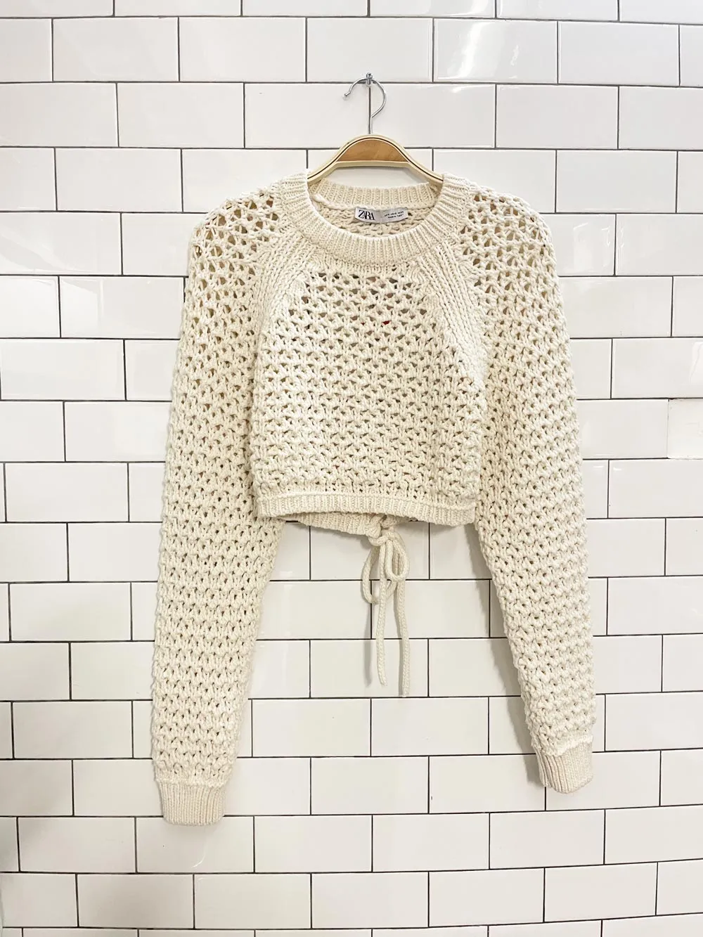 zara crochet knit open back crop sweater sold by Good Market Thrift Store