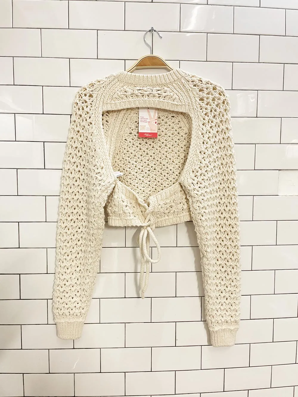 zara crochet knit open back crop sweater sold by Good Market Thrift Store product image thumbnail 3