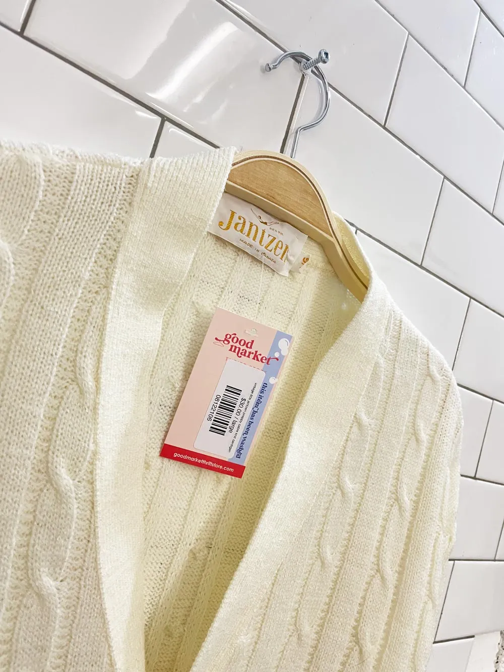 vintage 80s jantzen preppy cable knit cardigan sold by Good Market Thrift Store product image thumbnail 3