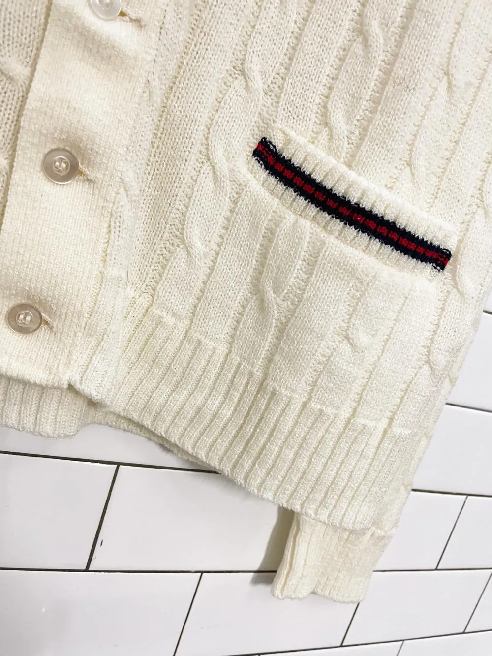 vintage 80s jantzen preppy cable knit cardigan sold by Good Market Thrift Store product image thumbnail 2