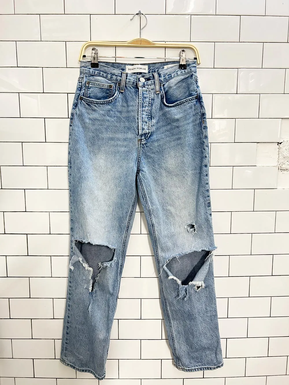denim forum joni high rise loose fit distressed jeans sold by Good Market Thrift Store product image thumbnail 4