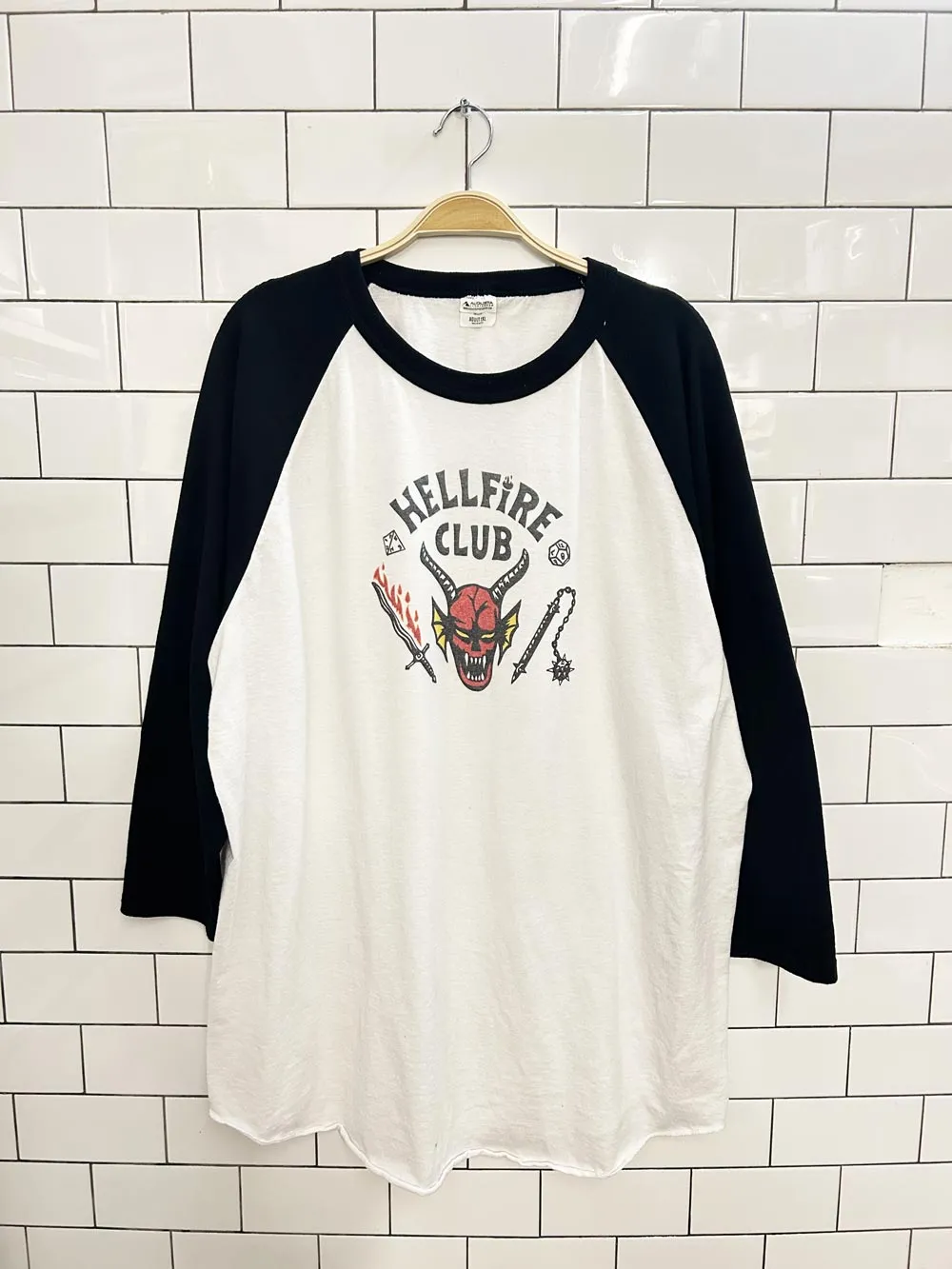 stranger things hellfire club oversized baseball tee sold by Good Market Thrift Store