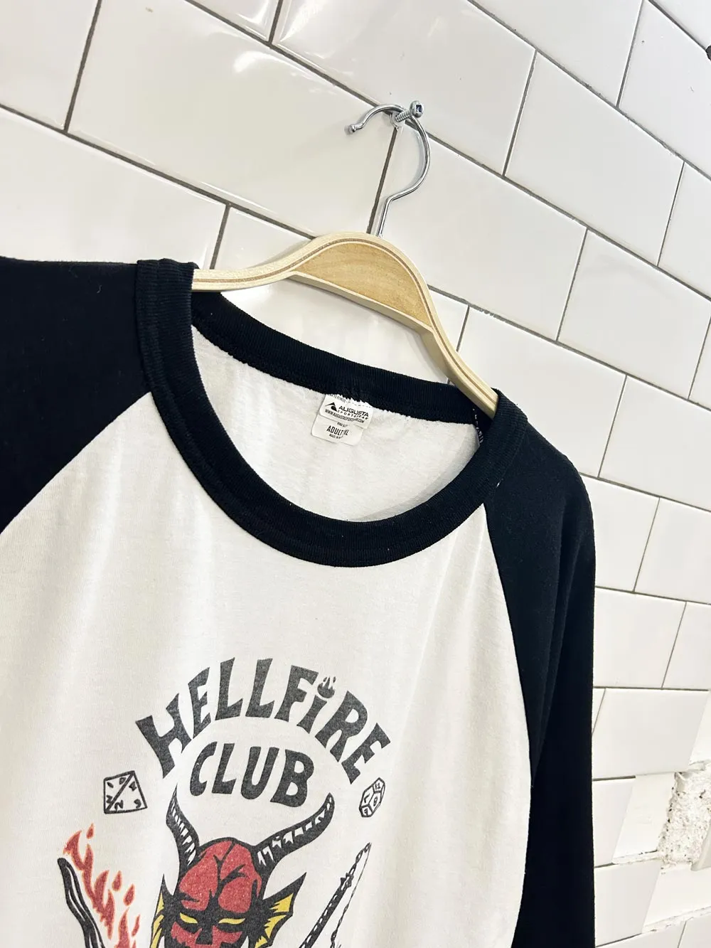 stranger things hellfire club oversized baseball tee sold by Good Market Thrift Store product image thumbnail 2