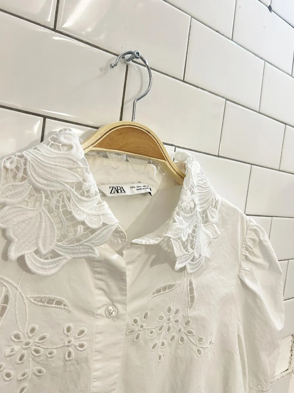zara polin flower embroidered eyelet blouse sold by Good Market Thrift Store product image thumbnail 3