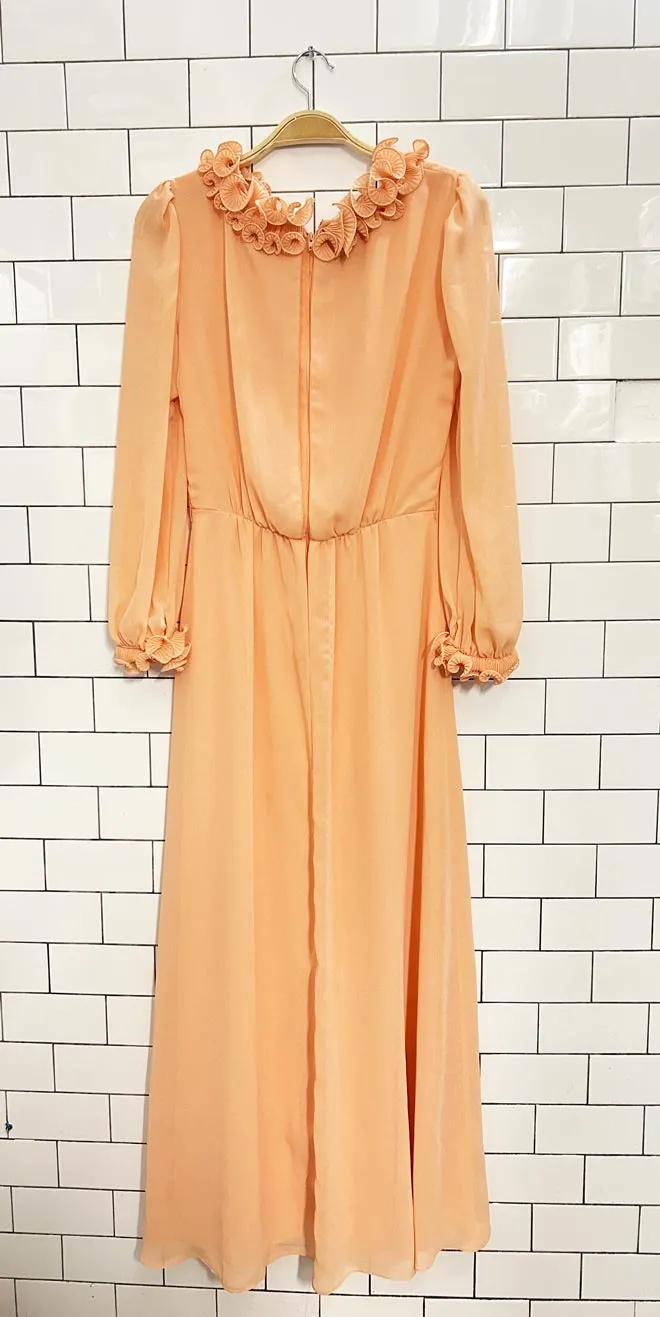vintage 70s union made ruffle chiffon maxi dress sold by Good Market Thrift Store product image thumbnail 3