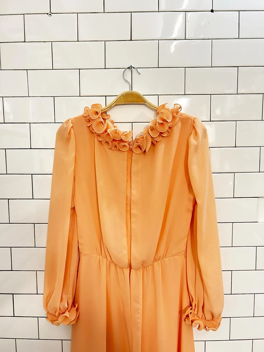 vintage 70s union made ruffle chiffon maxi dress sold by Good Market Thrift Store product image thumbnail 2