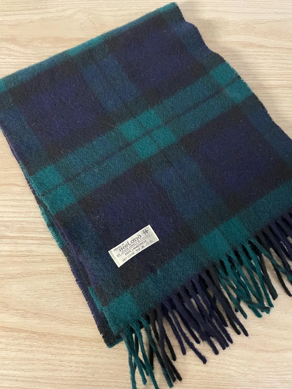 vintage john hanley ireland 100% wool tartan scarf sold by Good Market Thrift Store product image thumbnail 2