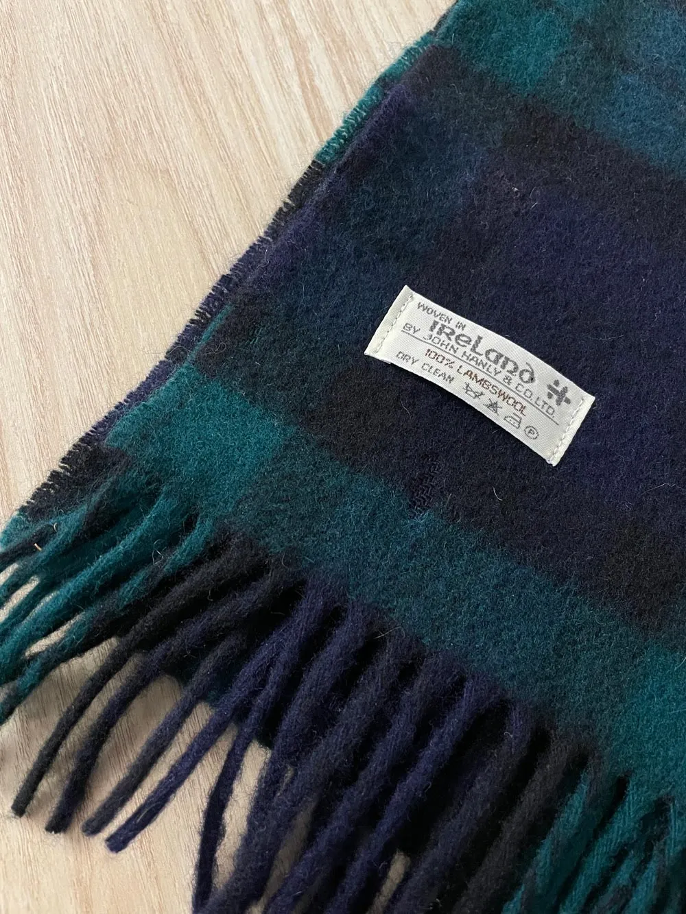 vintage john hanley ireland 100% wool tartan scarf sold by Good Market Thrift Store