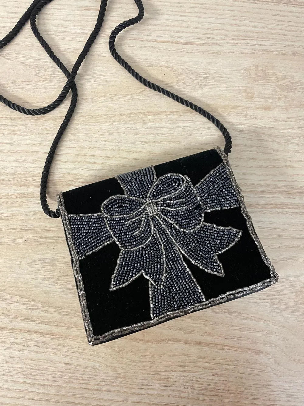 beaded bow satin velvet crossbody bag sold by Good Market Thrift Store