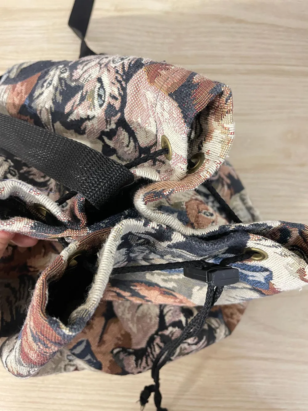 vintage cat tapestry sling backpack sold by Good Market Thrift Store product image thumbnail 2