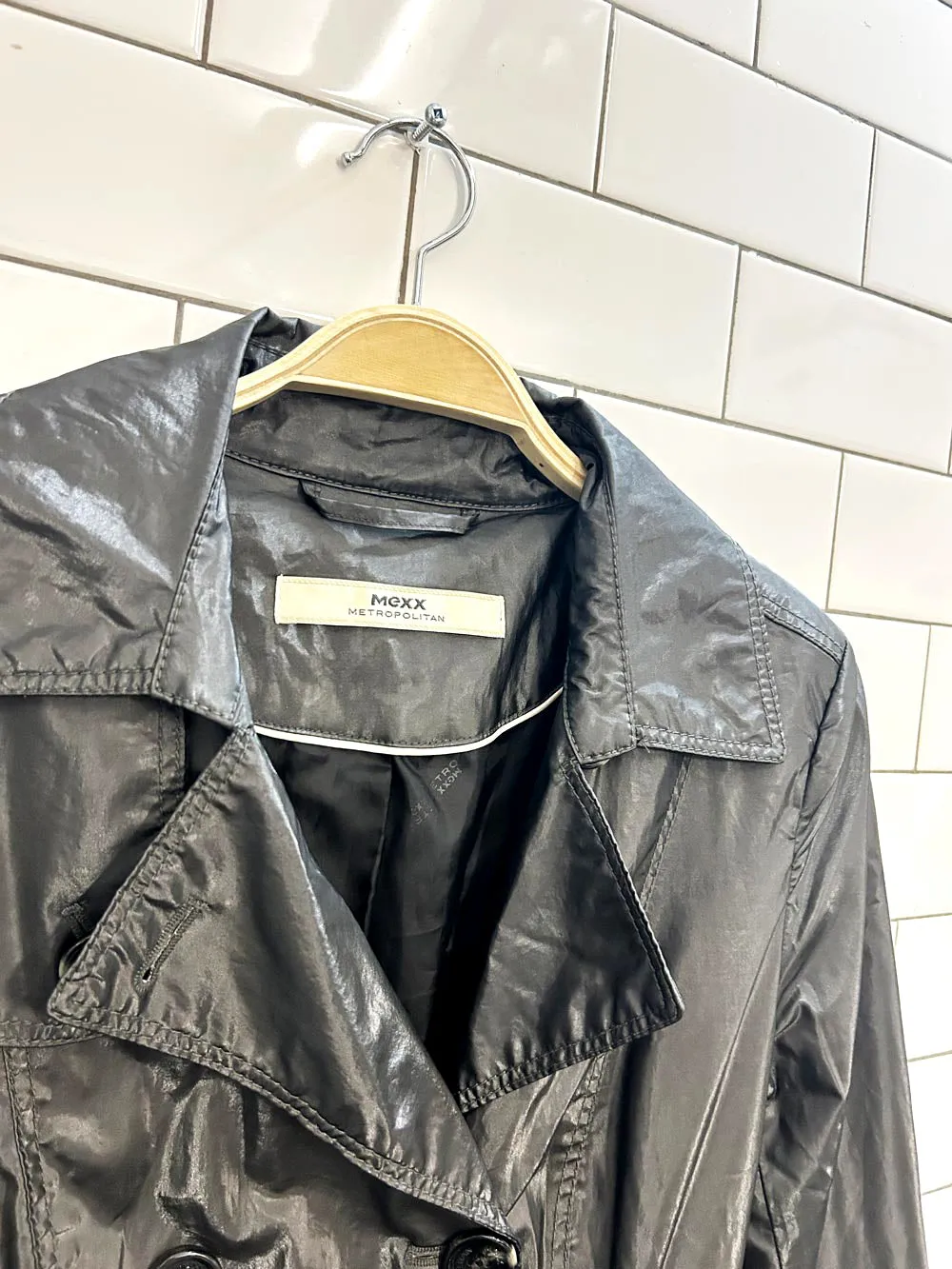 vintage 00s mexx metallic trench coat sold by Good Market Thrift Store product image thumbnail 3