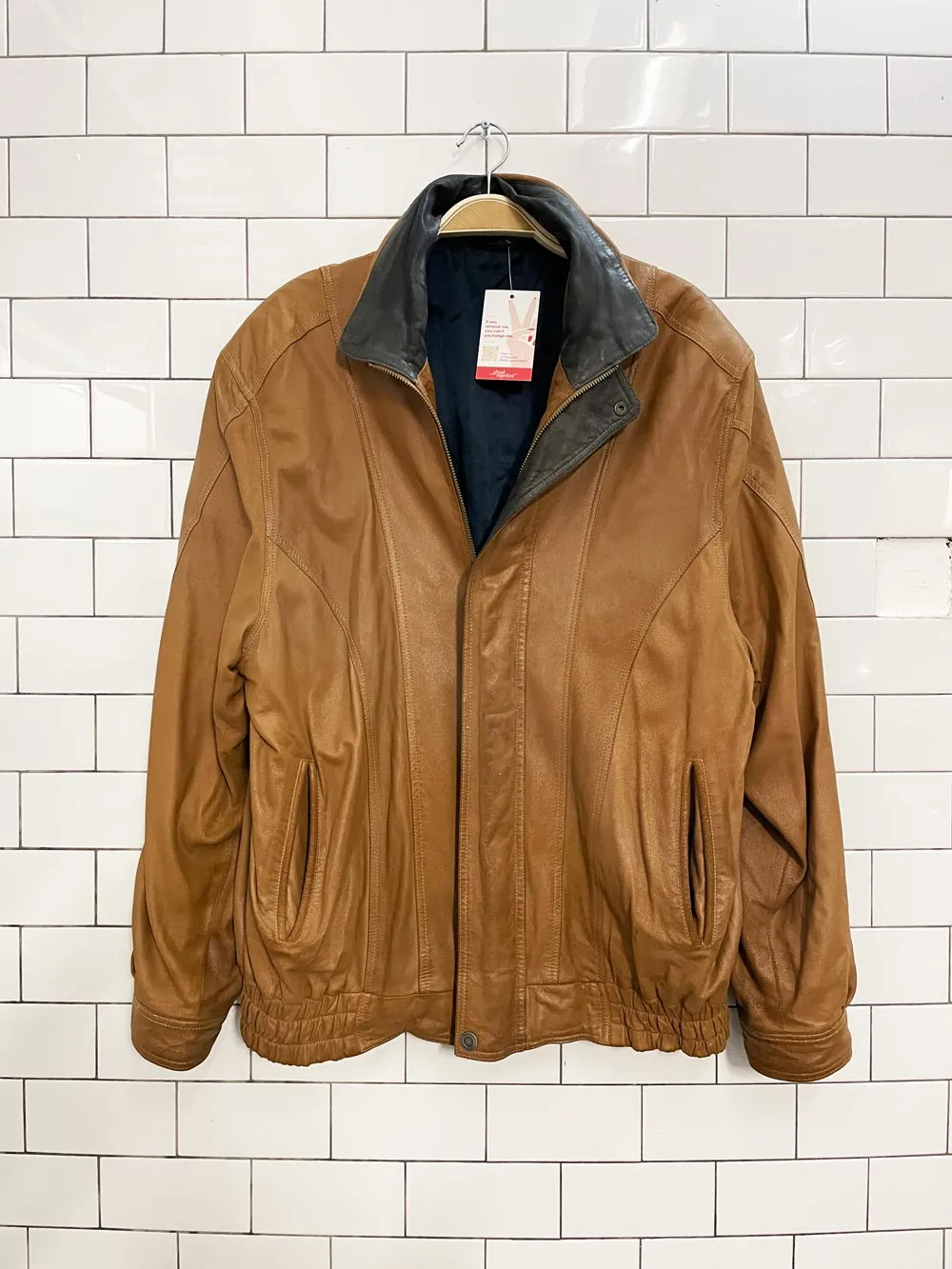 vintage brushed leather bomber jacket sold by Good Market Thrift Store