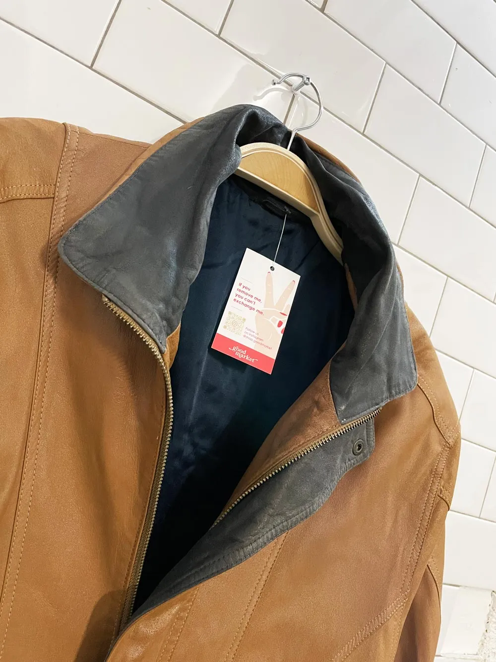 vintage brushed leather bomber jacket sold by Good Market Thrift Store product image thumbnail 2
