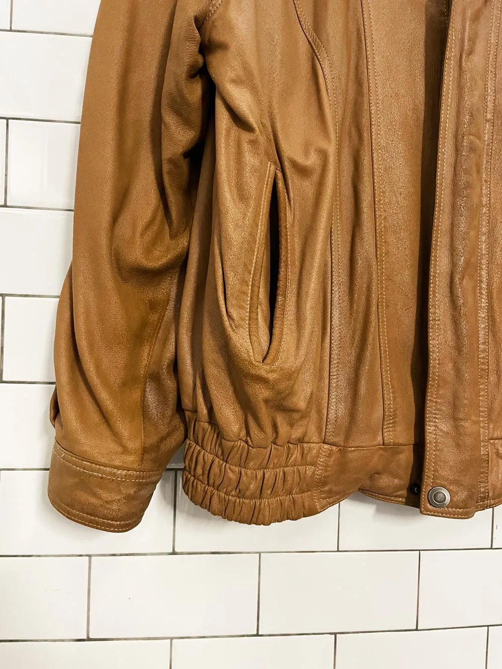 vintage brushed leather bomber jacket sold by Good Market Thrift Store product image thumbnail 3