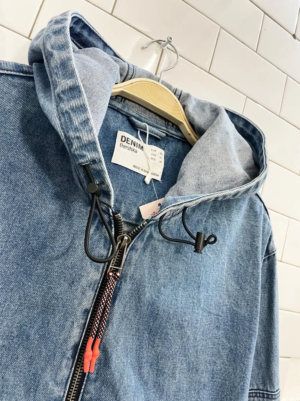 bershka oversized hooded denim jacket sold by Good Market Thrift Store product image thumbnail 2