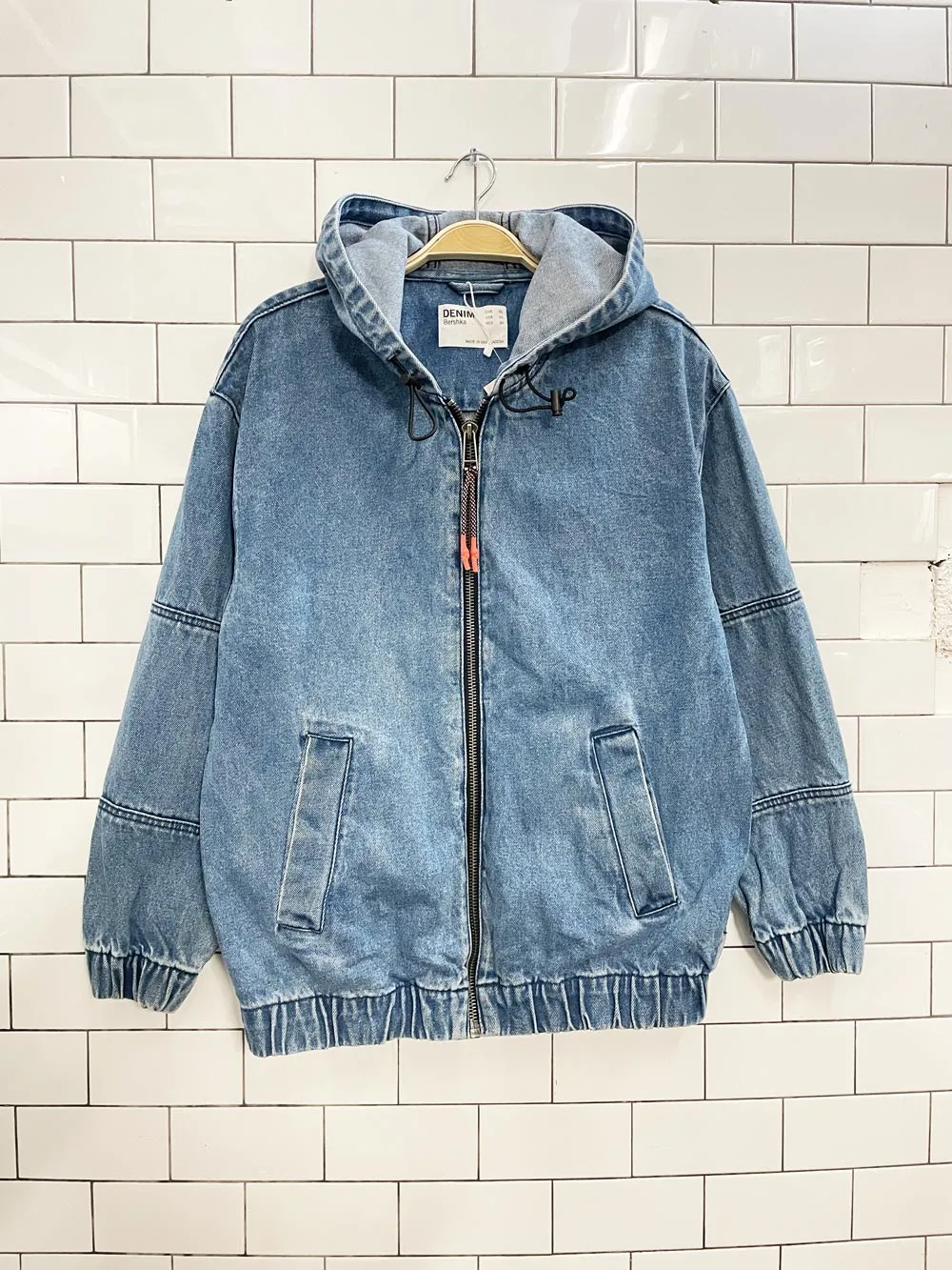 bershka oversized hooded denim jacket sold by Good Market Thrift Store